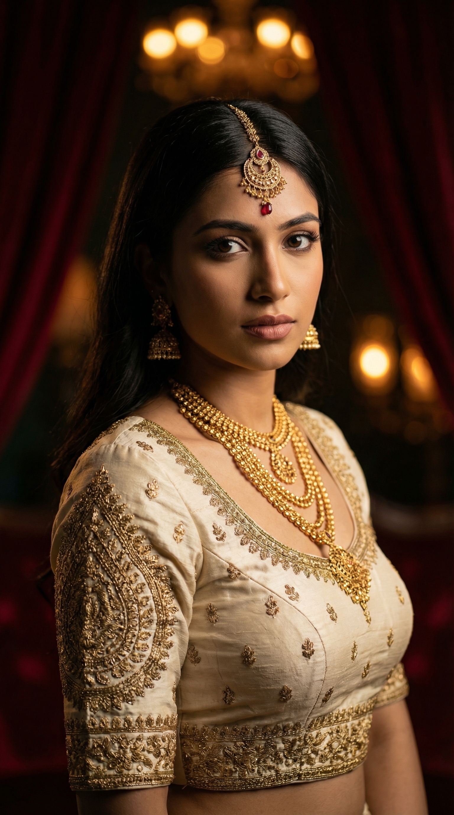 Enigmatic Elegance in Crimson and Gold