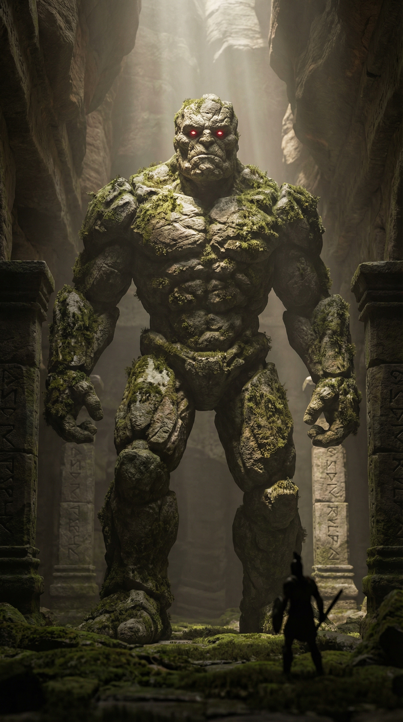 Ancient Moss-Clad Monolithic Stone Titan